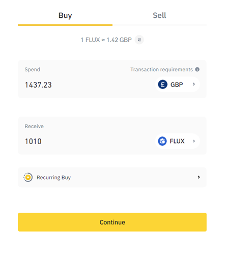 Adding the amount in GBP so you can buy on Binance