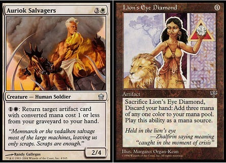 Image of the Magic: the Gathering cards Auriok Salvagers and Lion’s Eye Diamond