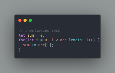 A code showing an unoptimized way of writing a loop