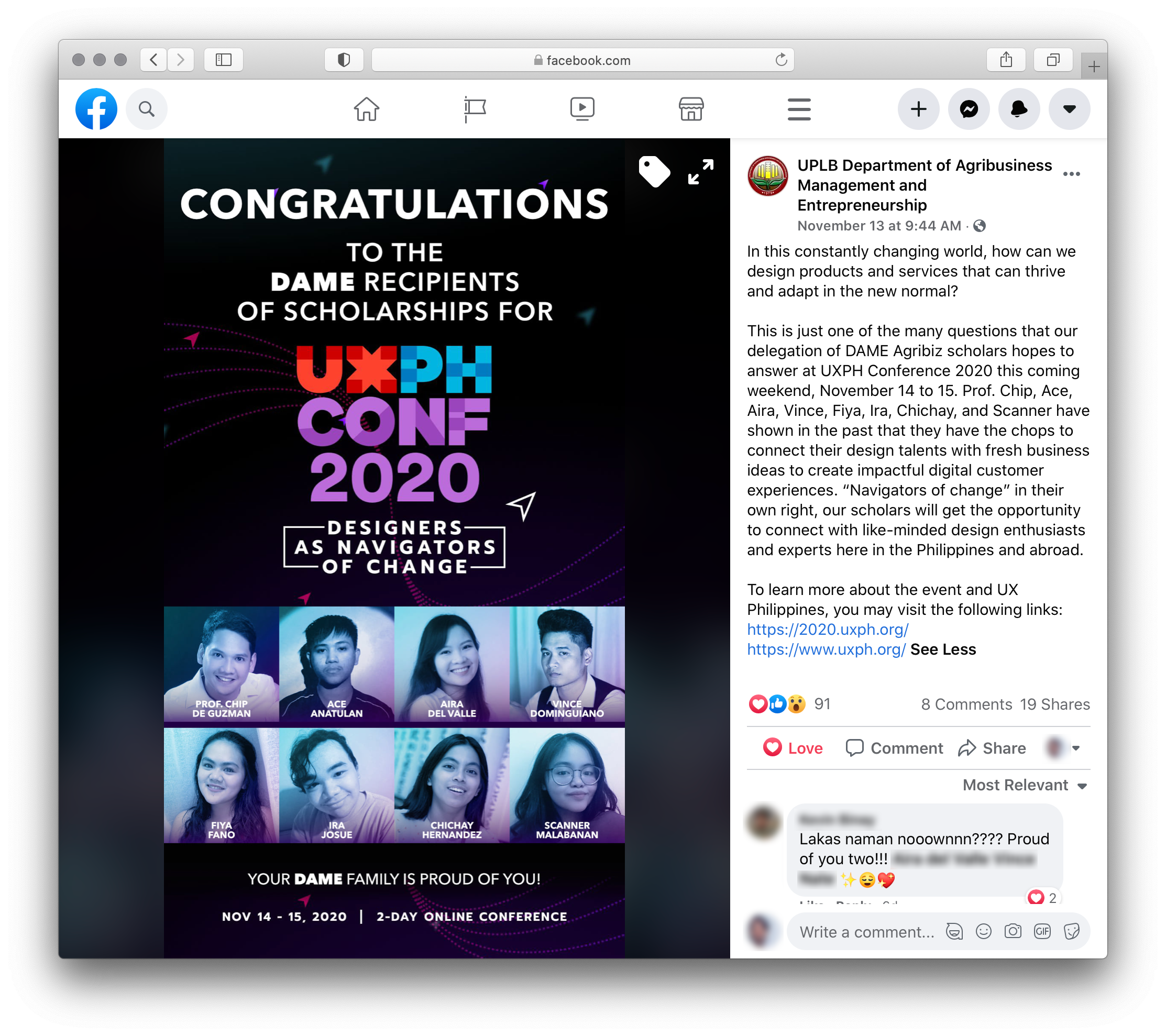 The announcement of DAME’s recipients of scholarships for UXPH Conference 2020.