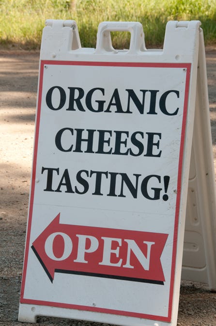 organic cheese tasting sign