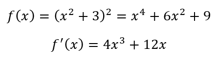 The derivative is 4 x cubed plus 12 x, according to the Power Rule.