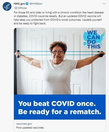 An HHS ad encouraging older people to be OK with catching COVID