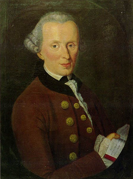 Retrato de Kant, pintura feita a óleo por Gemälde von Becker. Ano: 1768. Local atual: Museu Nacional Schiller, cidade de Marbach na Alemanha.
