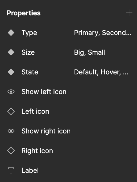 a figma print screen of the properties