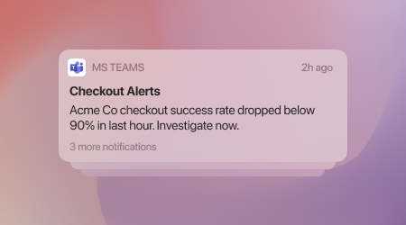 Screenshot of an alerts notification sent to microsoft teams