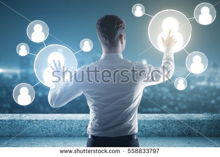 businessman using futuristic computer interface