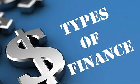 Big Silver Dollar Sign With the Words: Types of Finance