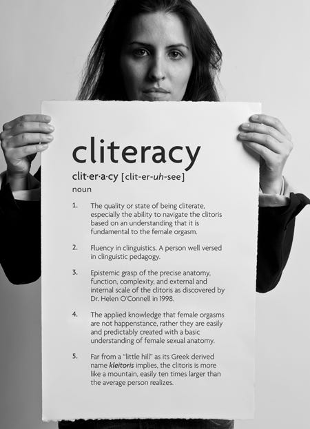 Sophia Wallace holding a printed definition of "Cliteracy".