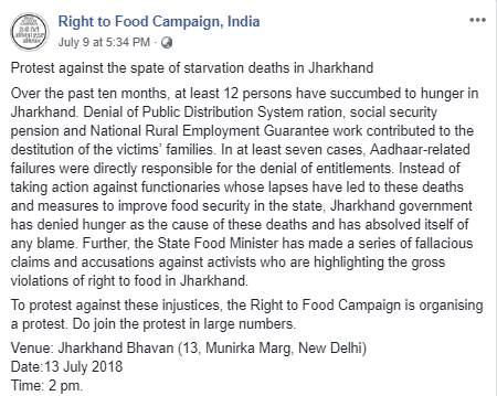 Right To Food Campaign, India Protests