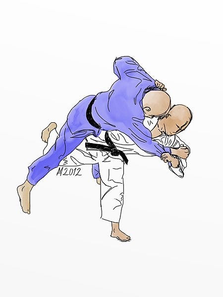 Drawing of someone executing an uchimata