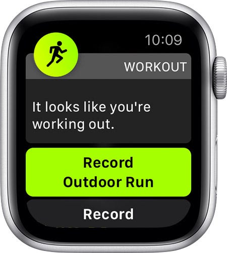 apple watch screen with workout notification