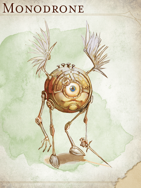 A monodrone, a small spherical creature with one eye.