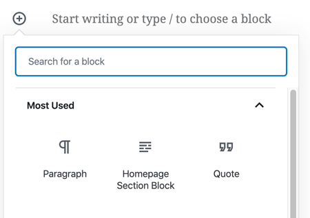 Image of custom block available within block modal