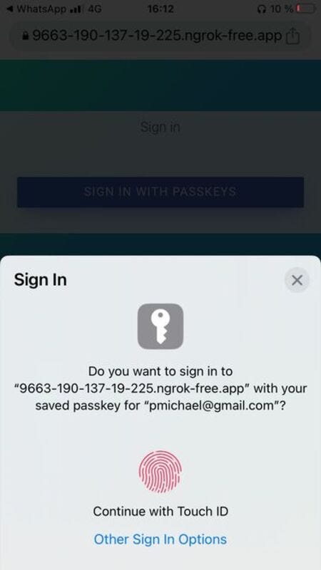 Passkey login with modal experience (mobile)