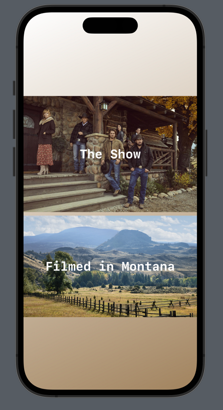 picture of a television show cast and picture of mountain scenery