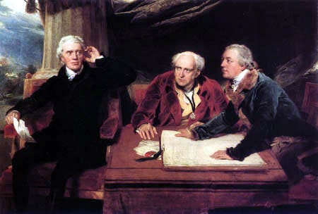 Pintura de Francis Baring (esquerda), junto com John Baring e Charles Wall