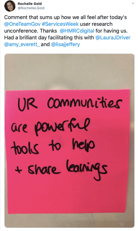Tweet from Rochelle Gold that sums up how we all feel following the Unconference
