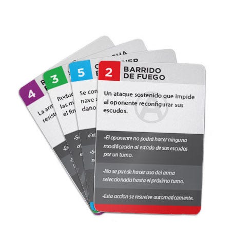 A hand of cards with a numbered value and description of its effect on the game.