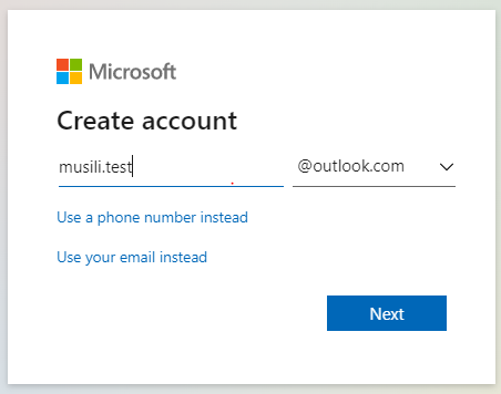 This is a box with a prompt to sign up on signup.live.com to create a Microsoft 365 Email account.
