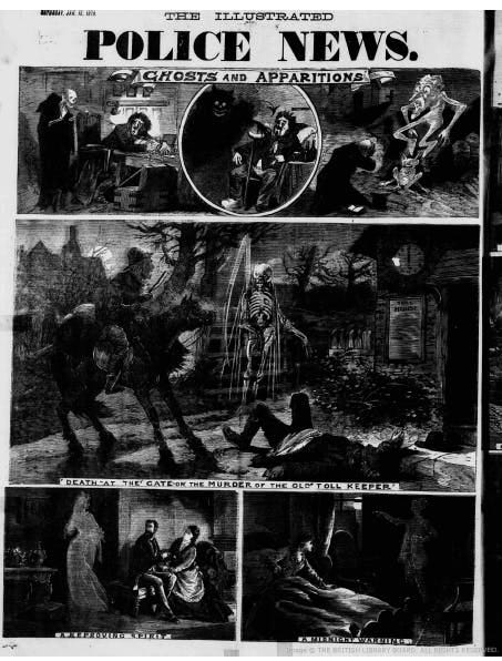 An 1879 illustration of a ghost story in The Illustrated Police News