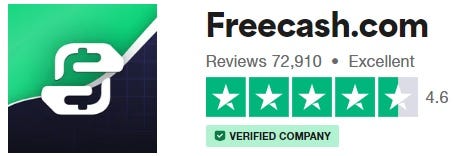 FreeCash Game App — Trust Pilot Rating