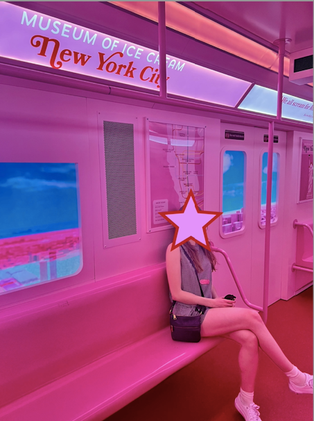Woman posing for photo inside Museum of Ice Cream, New York City.