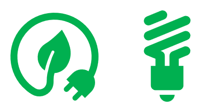 Renewable Energy & Conserving Lightbulb Icons with green color fills.