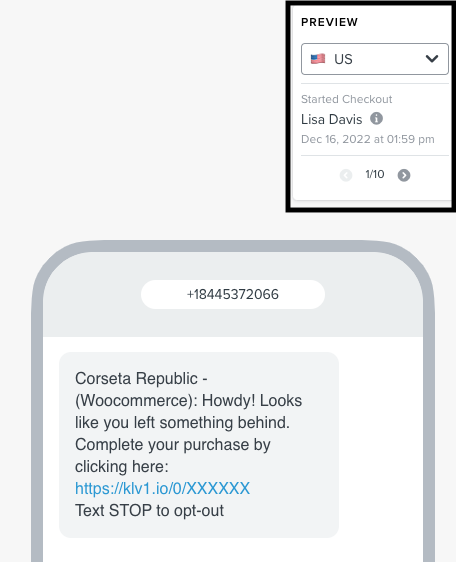 SMS preview message in Klaviyo UI
