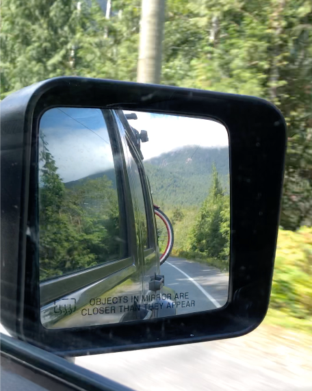 a picture from my roadtrip centering the rearview mirror