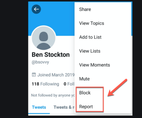 Twitter Account Block and Report