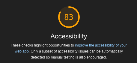 Accessibility test score of 83