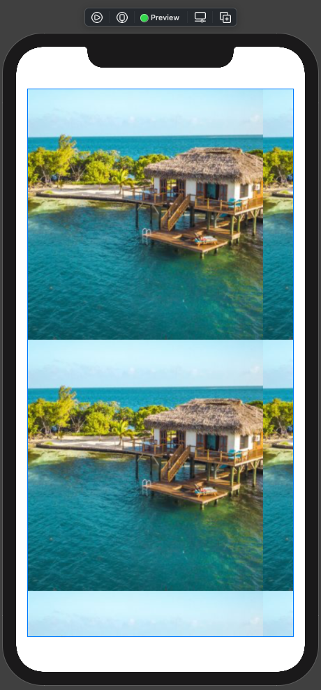 SwiftUI Preview of the image using the .resizable() modifier with .tile as its resizeMode. The image was still resized to the size of its container, but this time the image is tiled across the container instead of being stretched to fit, maintaining its aspect ratio.