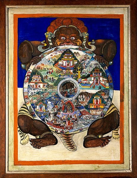 Tibetan Thanka, showing Yama the Lord of Death