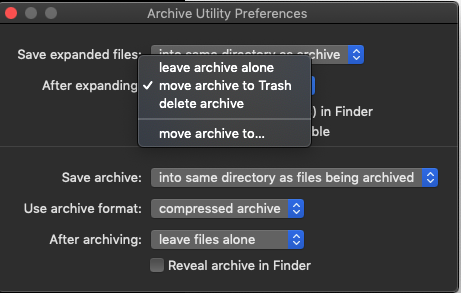 Archive utility preferences