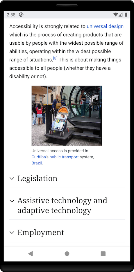 Screenshot of Wikipedia’s mobile view showing sections with disclosures