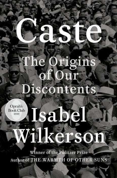 Cover of “Caste” with image of well-dressed white and black Americans