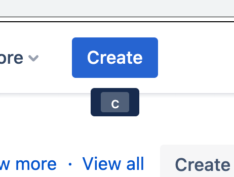 Create button shown with a C tooltip displayed