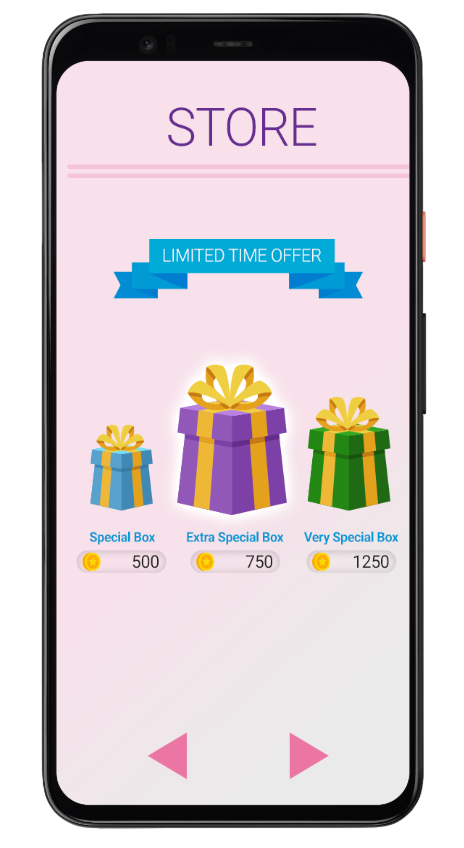 Phone screen of in-app store special boxes