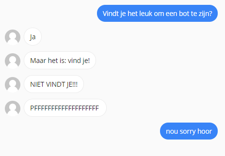 Voorbeelddialoog 3. Mogelijke reactie van een chatbot op de vraag met grammaticafout.