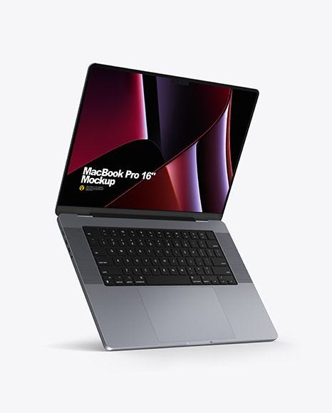 “16-inch Space Gray MacBook Pro mockup on Yellow Images Object Mockups”