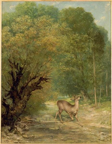 Deer in a forest — Goustave Corbet