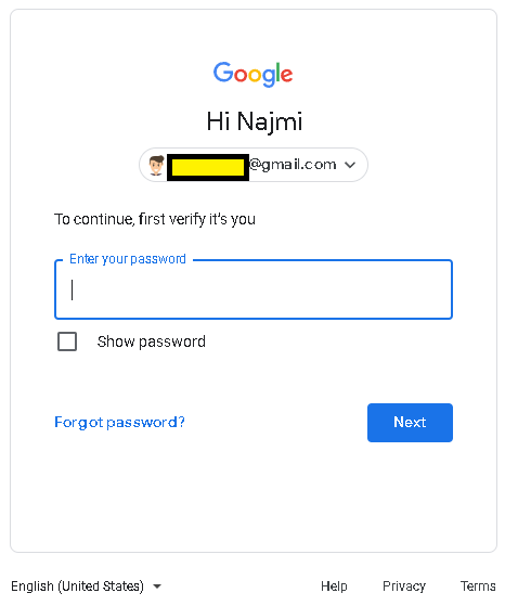 A screenshot from the Chrome browser as part of the steps to give access of the YouTube Studio to a third party. This screenshot shows the login page of a Gmail account.