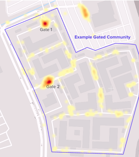 Pickup location heatmap of an example gated community