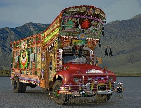 Decorated, colorful bus in Pakistan.