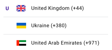 Figure 2: Original dividers on country code picker screen