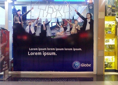 Lorem ipsum on advertisement for Globe