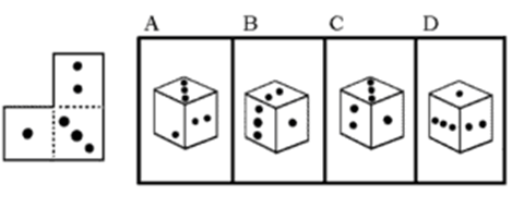 Shows an unfolded three-sided figure and four possible folded configurations.