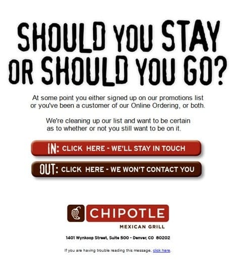 Screenshot of a re-permission email from Chipotle