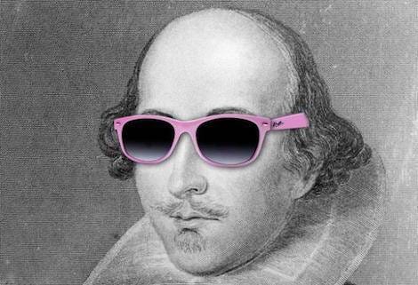 A grayscale sketch of William Shakespeare, but he’s wearing pink sunglasses.